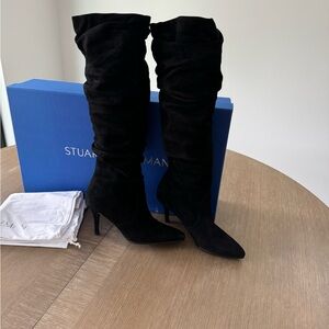 STUART WEITZMAN Lafayette Slouch Pointy Suede Black Heel Dress Boot OTK